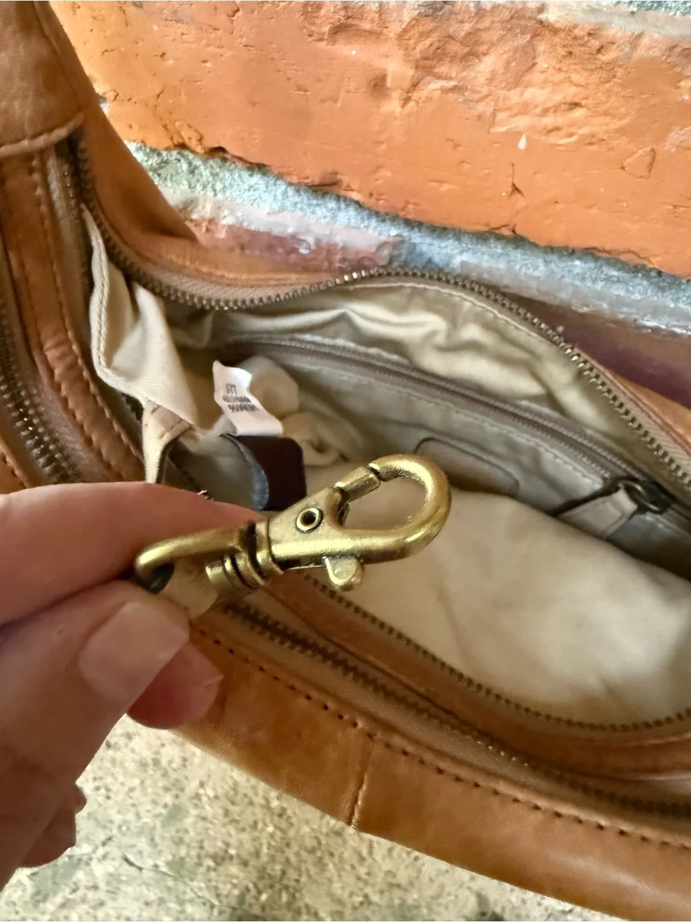 Frye Tan Leather Crescent Shoulder Bag with Adjustable Strap